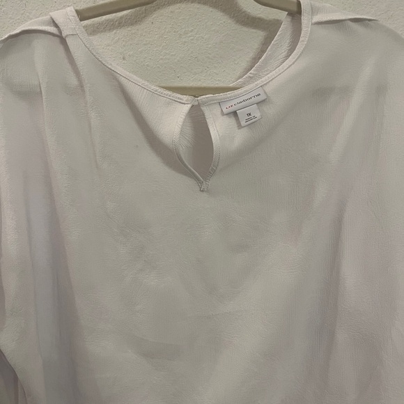 Liz Claiborne White Textured Blouse | Bell Sleeve Top | Size 1X - Picture 14 of 15